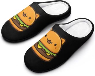Generic Cat Burger Funny Mens Cotton Slippers Soft Non-Slip Rubber Sole House Slipper Indoor Outdoor