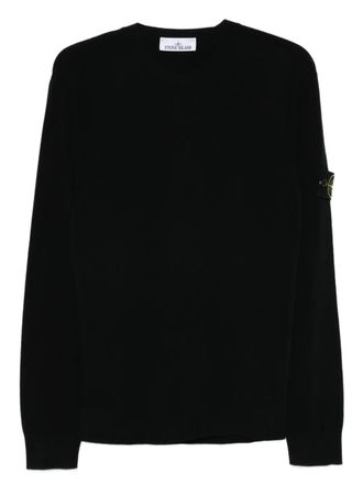 Stone Island logo-patch crew-neck sweater - men - Virgin Wool/Polyester - XXXL - Black