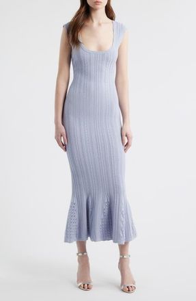 LoveShackFancy Tayleen Pointelle Knit Midi Dress in Moon Wash at Nordstrom, Size Xx-Large