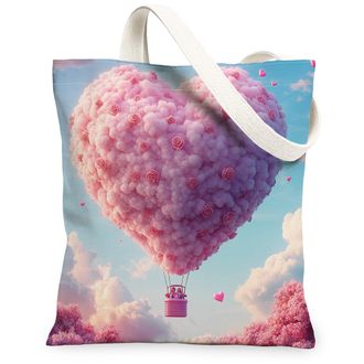 Generic Romantic Heart Canvas Tote Bags, Artistic Cloud Pattern Reusable Shopping Bags, Lightweight Washable Shoulder Strap Canvas for Travel Beach Picnic 13x