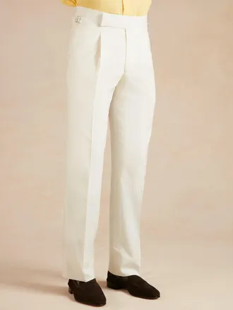 Oliver Brown Single Pleat Cool Wool Trousers - Off White