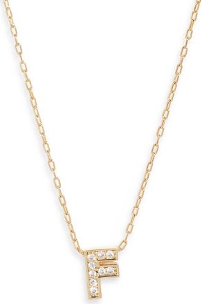 Nordstrom Pav&eacute; Cubic Zirconia Initial Necklace in F- Clear- Gold at Nordstrom