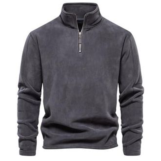 Pull Homme Col Montant Polaire - Sweatshirt Chaud Camionneur - Manches Longues, Boutons - Pour Automne, Hiver, Chasse, Décontracté