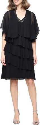 S.L. Fashions Tiered Ruffle Chiffon Dress with Jacket in Black at Nordstrom, Size 18