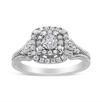 House of Brilliance Silver 1/3 Cttw Diamond Halo Style Cocktail Ring at Nordstrom, Size 7