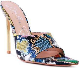 London Rag Womens Heeled Pointed High Heel Sandals In Multi Color Snakeskin