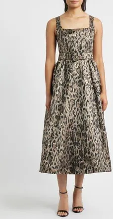 Julia Jordan Jacquard Sleeveless Gown in Black/Beige Multi at Nordstrom Rack, Size 10