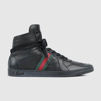 Gucci Mens Stretch High-top Sneaker, Black, Leather