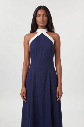 Karen Millen Linen Halter Maxi Dress in Navy at Nordstrom, Size 12