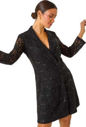 Roman Womens Sequin Lace Blazer Dress - Black - Size 20 UK
