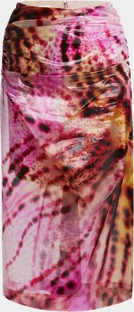 Dries Van Noten Sami Printed Drape Midi Skirt