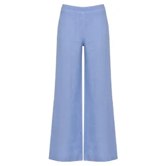 120% Lino 120% Lino, Wide Trousers, female, Blue, Size: S Wide-Leg Trousers
