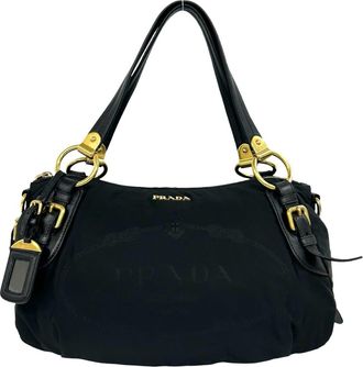 Prada Black Nylon Leather Shoulder Bag Tote Bag (Pre-Owned)