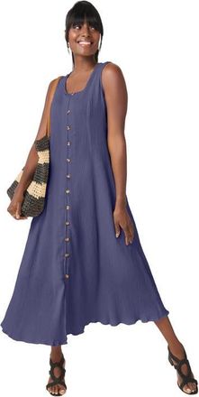 Jessica London Button Down Gauze Dress in Deep Dusk at Nordstrom, Size 14