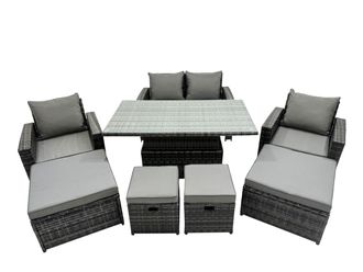 Fimous Outdoor Love Sofa Set 8 Seat Rattan Garden Furniture Set & 4 Stool in Dark Grey