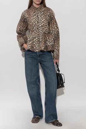 Ganni Shirt With Animal Motif, Womens, Brown