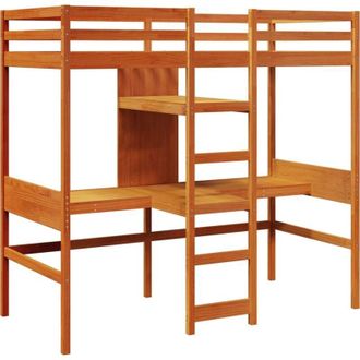 vidaXL Vidaxl - Loft Bed Frame with Desk and Shelves Wax Brown 90x200cm Solid Wood Pine