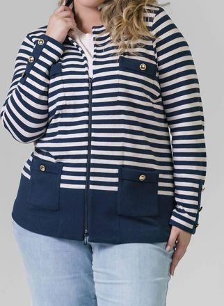 Nic+Zoe Striped City Charm Knit Blazer In Indigo Multi