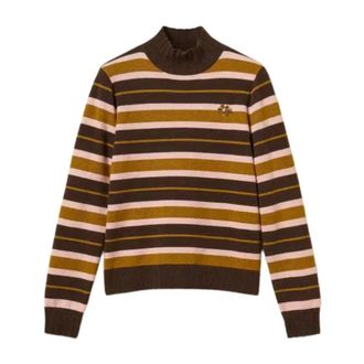 Twinset Trui met col en broche - Dames - Coltruien - Veelkleurig - S - Katoen - Truien & Vesten