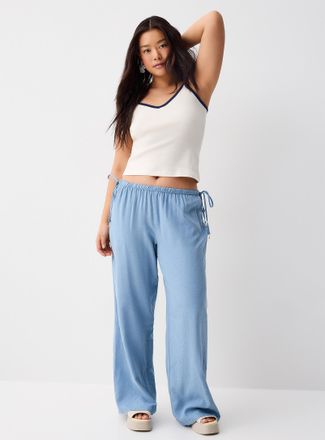 Twik Womens Drawcord waist linen-blend wide-leg pant