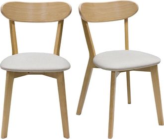 Miliboo Set De 2 Sillas Vintage De Madera De Roble Claro Y Tela Beige Dove