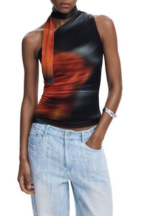 Desigual Tie Neck One Shoulder Top in Black at Nordstrom, Size X-Small