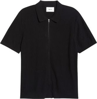 Nn.07 Gustav 60016 Short Sleeve Organic Cotton Zip Cardigan in Black at Nordstrom, Size Xx-Large