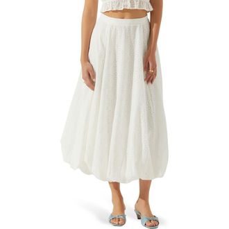 ASTR the Label Kissel Embroidered Eyelet Bubble Hem Cotton Midi Skirt in White at Nordstrom Rack, Size Large