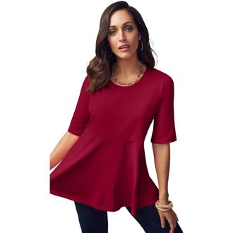 Jessica London Stretch Cotton Peplum Tunic in Rich Burgundy at Nordstrom, Size 32