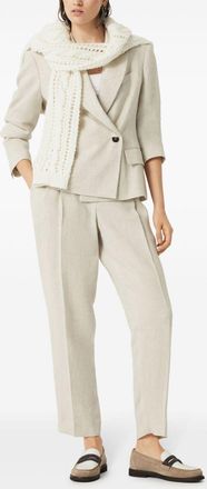 Brunello Cucinelli Brunello Cucinelli Womens Slouchy Trousers In Sparkling Linen Canvas With Jewellery - Ivory - Size EU 38 (Womens)