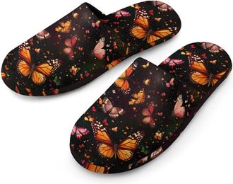Generic Colorful Butterfly Mens Flannel Slipper Soft Comfy House Shoes Non Slip Winter Warm Indoor Outdoor Slippers