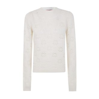 Twinset Witte Sweater Bianco Aw 25 - Dames - Ronde hals truien - Wit - L - Wol - Truien & Vesten