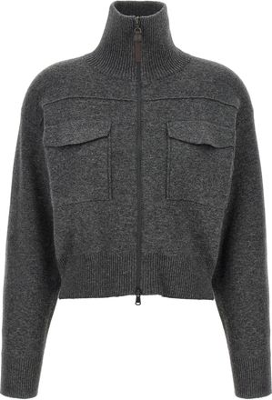 Brunello Cucinelli Shiny Zipper Pull Maglioni Grigio-Donna