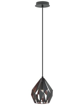 Eglo Eglo Carlton 1 Light Pendant With Black Finish & Black With Copper Interior Geometric Metal Shade