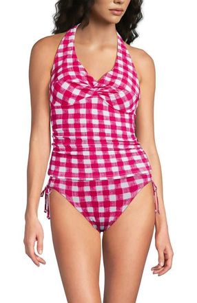 Lands End Twist Halter Tankini Top in Azalea Pink Gingham Pique at Nordstrom, Size 16