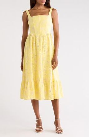 Lulus Eloise Eyelet Midi Dress in Yellow at Nordstrom Rack, Size X-Small