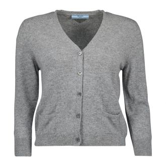 Prada Cardigans, female, Gray, Size: 2XS Gray Wool V-Neck Cardigan