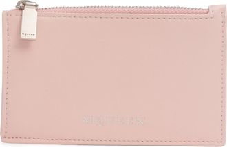 Alexander McQueen Logo Leather Zip Card Case in Rose/Silver at Nordstrom