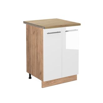 Vicco Mueble Bajo De Cocina Fame-line, Blanco Alto Brillo, 60 Cm, Et Roble