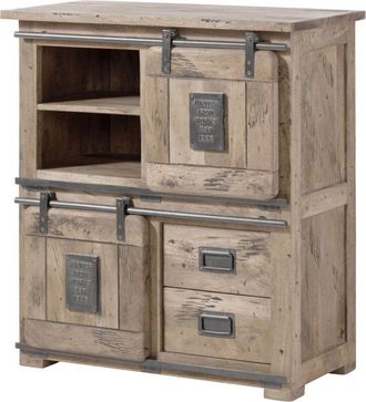 Massivmoebel24 Highboard Mango 90x45x100 beige lackiert RAILWAY 3005