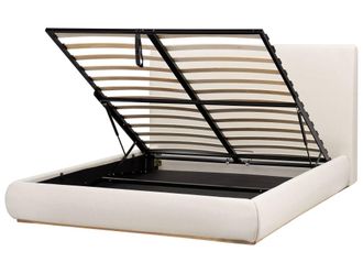 Beliani Cama matrimonial de tejido beige 160x200