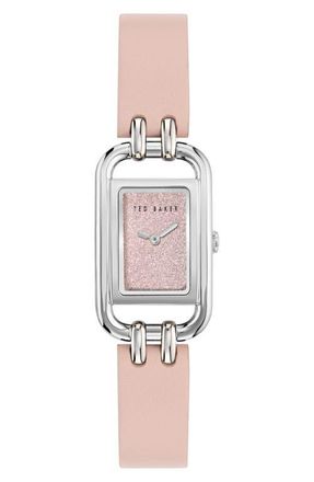 Ted Baker Leather Strap Watch, 17mm in Pink at Nordstrom