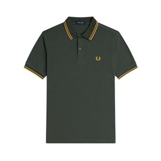 Fred Perry Polo Shirts, male, Green, L, Green Polo Shirt with Double Stripe