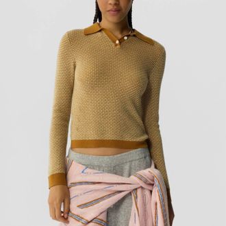 Guest In Residence Pique Long Sleeve Shrunken Polo In Suede