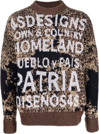 4sdesigns slogan intarsia-knit sweatshirt - men - Polyamide/Wool/Cotton - M - Brown
