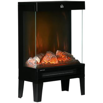 HOMCOM Chimenea El&eacute;ctrica De 1000w/2000w Con Llama Led Regulable, Calienta Hasta 15-20 M&sup2;, Dimensiones: 40,5 X 20 X 62 Cm, Color Negro