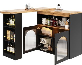 STILVORA Mesa De Comedor Extensible Con 3 Estantes, Led Y Giro De 360&deg;, Para Comedor, En Mdf, 138-193x39x105 Cm, Negro