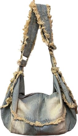 Generic Ripped Denim Women Crossbody, Grunge Streetwear Casual Jean Zipper Shoulder Bag, Large Capacity Trashy Hobo Tote Bag(Blue)