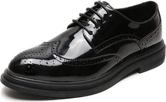 Generic Dress Oxford Shoes for Men Lace Up Wing Tip Brogue Embossed Derby Shoes Vegan Leather Non Slip Low Top Rubber Sole Party(5.5 UK) Black