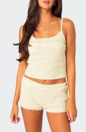 Edikted Lucy Ruffled Lace Crop Camisole in Yellow at Nordstrom, Size X-Small